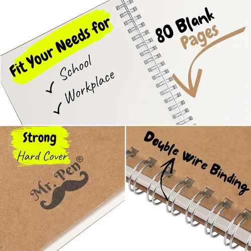 Miniatura 3 de Mr. Pen - Cuaderno de espiral, A5, tapa kraft, paquete de 2, 80 páginas, cuaderno de bocetos, cuaderno de dibujo, espiral de cuaderno, cuaderno