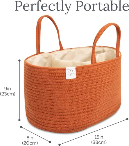 Miniatura 6 de Natemia Organizador de pañales – Asas de cuerda portátil y 3 compartimentos para artículos de bebé – Cesta de almacenamiento para artículos