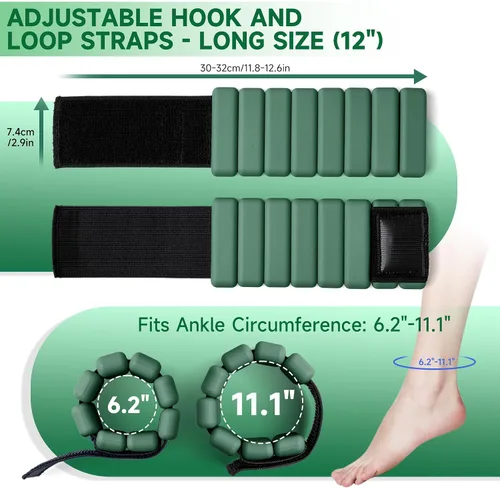 Miniatura 5 de Brazaletes con peso para muñeca y tobillo para mujeres de 1 libra cada uno (juego de 2) Pesas de entrenamiento para yoga, pilates y caminar Verde