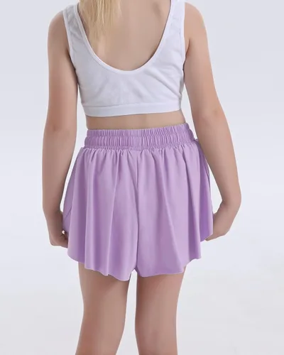 Miniatura 5 de HASMES Pantalones cortos de mariposa para niñas, pantalones cortos deportivos fluidos con bolsillos interiores para correr, bailar, animar, 5-14 años