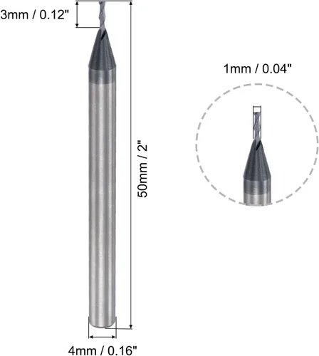 Miniatura 2 de uxcell Fresa de extremo de nariz cuadrada, punta de 0.039 in de diámetro de carburo sólido recubierto AlTiN Fresa CNC Fresa de 2 flautas en espiral
