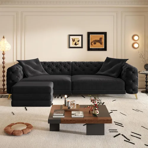 Miniatura 12 de Eafurn Sofá de dos plazas Chesterfield de gran tamaño 3 en 1, sofá cama convertible extraíble tamaño King con otomana movible y ribete de cabeza