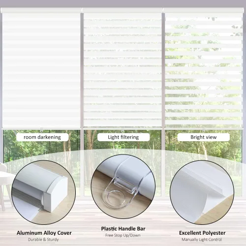 Miniatura 4 de LUCKUP Persianas enrollables sin cordones de cebra para ventana - Persianas transparentes de doble capa con control de luz con cenefa, privacidad