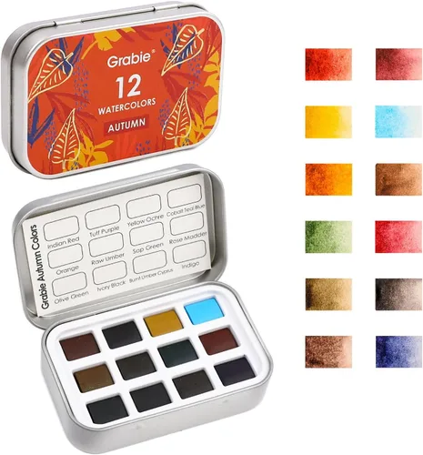 Miniatura 9 de Grabie Juego de 12 acuarelas de bolsillo, juego de pintura de acuarela de viaje, pinturas de acuarela, suministros de arte para pintura, gran juego