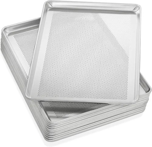 Miniatura 8 de GRIDMANN Bandeja para hornear de aluminio perforado de grado comercial de 18 x 26 pulgadas, bandeja para hornear de tamaño completo, 6 bandejas