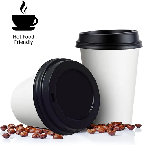 Miniatura 5 de Tapas de taza de café, tapa de cúpula para tazas de 10/24 onzas, vasos de papel, color negro, 50 unidades [no incluye tazas]
