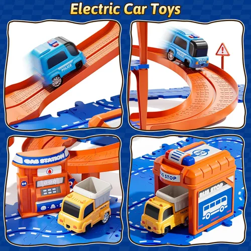 Miniatura 6 de Rompecabezas para niños de 3 a 5 años, 2 a 4 años, juego de 59 rompecabezas de carreras, incluye 2 autos y señales de tráfico, regalos educativos