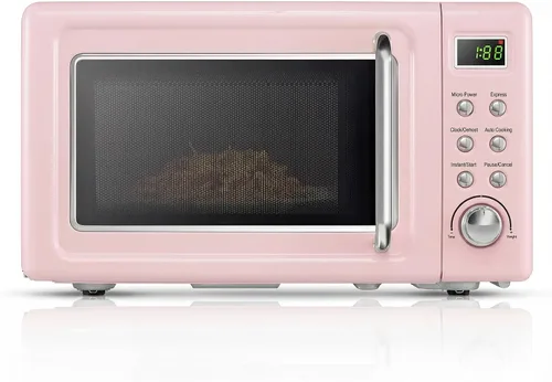 Miniatura 11 de ARLIME Microondas retro de 0.7 pies cúbicos, microondas para encimera de 700 W con 5 micro descongelación de potencia y función de cocción Blanco
