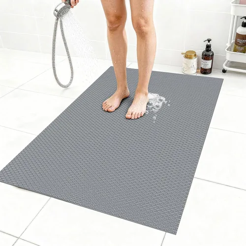 Miniatura 26 de Alfombrilla de ducha extra grande antideslizante, alfombrilla de baño de PVC de secado rápido y para bañera, diseño con agujeros de drenaje