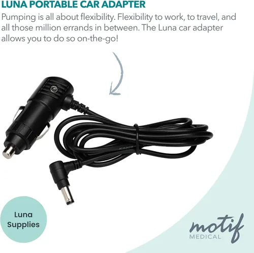 Miniatura 2 de Motif Medical Adaptador de corriente para automóvil de 12 voltios para lactancia materna, adaptador para bomba de grado hospitalario Luna, adaptador