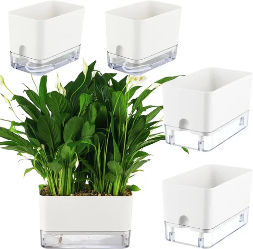 Miniatura 12 de Planterhoma Macetas de riego automático para plantas de interior de 4.3 pulgadas, 6 paquetes de macetas cuadradas de riego automático con orificio