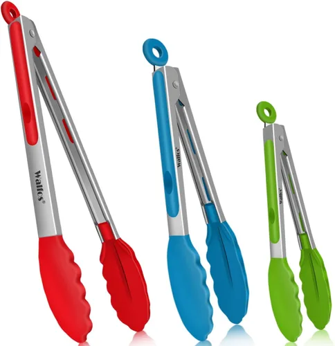 Miniatura 15 de Walfos Pinzas de cocina de acero inoxidable – Pinzas de metal de bloqueo resistentes de 7, 9 y 12 pulgadas para cocinar, asar a la parrilla, juego