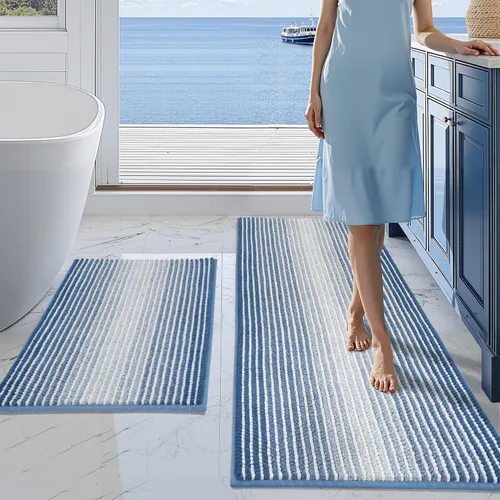 Miniatura 9 de BSICPRO Juegos de Alfombras y Tapetes para Baño, Juego de Alfombra de Baño de Felpilla Gruesa Absorbente de 2 Piezas Antideslizante, Tapetes Suaves