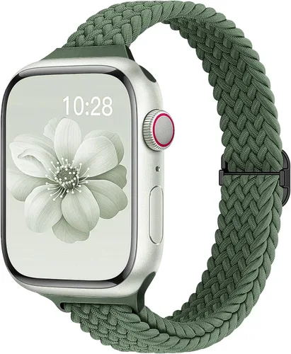 Miniatura 11 de Slim Braided Bands for Apple Watch Band 40mm 41mm 42mm 38mm 46mm 44mm 45mm 49mm Women,Stretchy Solo Loop Nylon Elastic Thin Narrow Skinny Strap for