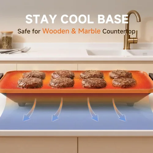 Miniatura 6 de CookSimple Everyday - Plancha eléctrica de 20"x12", superficie cerámica PPG antiadherente de 1700W, diseño plano grande, perfecto para comidas