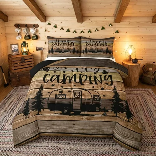 Miniatura 24 de Juego de edredón de camper tamaño matrimonial, edredón acolchado para adolescentes y niños, juego de ropa de cama rústica de granja para niños