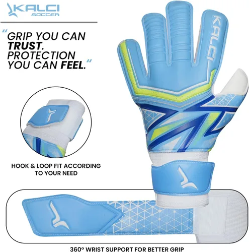 Miniatura 5 de Kalci Guantes de portero de fútbol con acolchado de espuma de látex para niños/adultos, protección de dedos transpirables, guantes de portero
