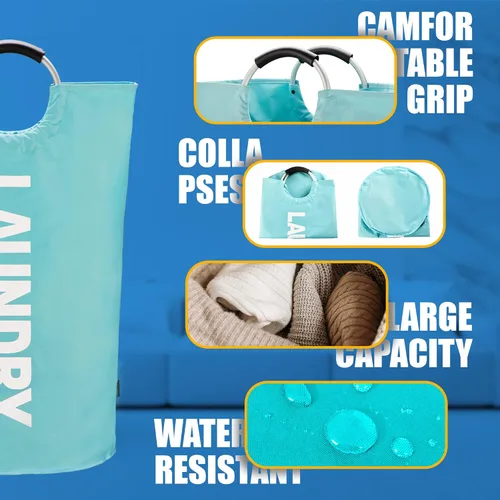 Miniatura 5 de Caroeas - Cesta para la colada de 90 L (13 colores), impermeable, bolsa de lavandería con asas acolchadas, cesta para la ropa que se mantiene bien