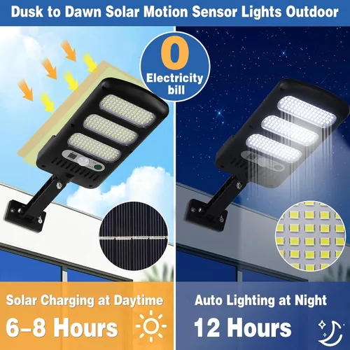 Miniatura 2 de SyouHome Paquete de 4 luces solares para exteriores, sensor de movimiento con control remoto, 3 modos, 2000 lm, 213 LED, luces solares