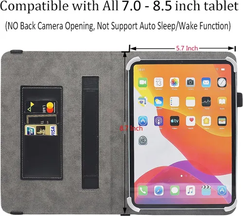 Miniatura 5 de Funda universal para tablet de 7 y 8 pulgadas, funda protectora con soporte para Android de 7.0 a 8.5 pulgadas con correa de mano y ranuras
