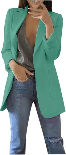 Miniatura 28 de Chaquetas ligeras para mujer, estilo casual, manga larga, frente abierto, chaqueta elegante, para trabajo, oficina, trajes profesionales