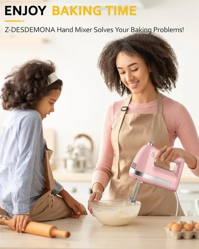 Miniatura 7 de Batidora de mano eléctrica, batidora de mano eléctrica potente de 300W con batidores 304, gancho para masa, batidora de mano con turbo para hornear