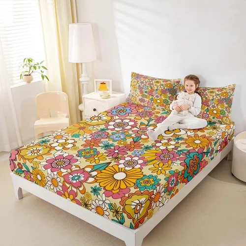 Miniatura 11 de Erosebridal Groovy - Sábana bajera ajustable de flores, tamaño individual, de los años 70S, 80S, 90S, 90S, vintage, floral, para niñas, mujeres
