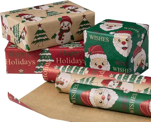 Miniatura 19 de RUSPEPA - Rollos de papel de regalo de Navidad - Mini rollo - 17 pulgadas x 10 pies por rollo, total de 3 rollos - Diseño de renos y copos de nieve