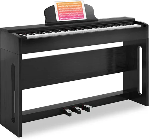 AODSK - Piano digital de 88 teclas con acción de martillo, teclado piano ponderado con altavoces, soporte para muebles y pedales triples, curso para