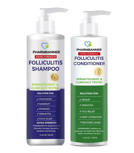 PHARMBANNER Juego de Champú y Acondicionador Antifúngico – Aceite de Árbol de Té y Argán para Foliculitis, Dermatitis Seborreica, Psoriasis del