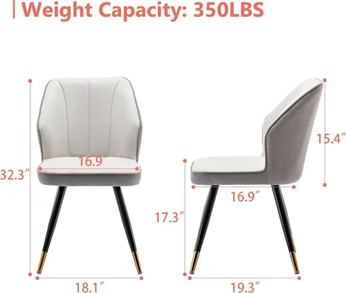 Miniatura 2 de Andeworld Juego de 2 sillas de comedor tapizadas, sillas decorativas modernas de mediados de siglo, silla auxiliar de gamuza sintética sin brazos