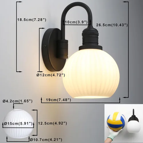 Miniatura 2 de Yosoan Aplique de pared de baño vintage de latón bohemio con pantalla a rayas, 1 lámpara industrial con cable para montaje en pared, pantalla