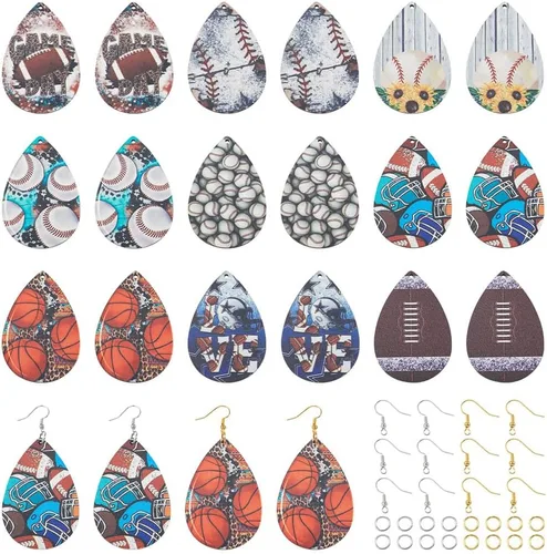 Miniatura 8 de KISSITTY Kit de fabricación de aretes de madera, 36 piezas de lágrima con cruz de vaca y leopardo, dijes de madera impresos con 80 ganchos