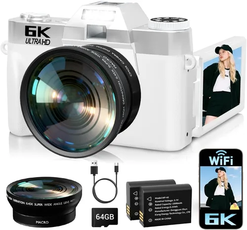 Miniatura 10 de Cámara digital 6K para fotografía con enfoque automático, cámara de videoblogs WiFi de 64 megapíxeles para YouTube con pantalla giratoria de 3" Negro