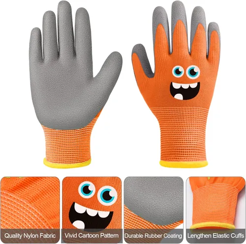 Miniatura 2 de 6 pares de guantes de jardinería para niños, guantes de trabajo para niños, guantes de jardín con revestimiento de goma para niños pequeños