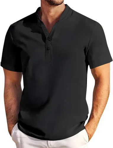 Miniatura 6 de Camisa de lino para hombre, manga larga, Henley, casual, verano, grande, alta, algodón, ligera, para negocios, trabajo, vacaciones, crucero