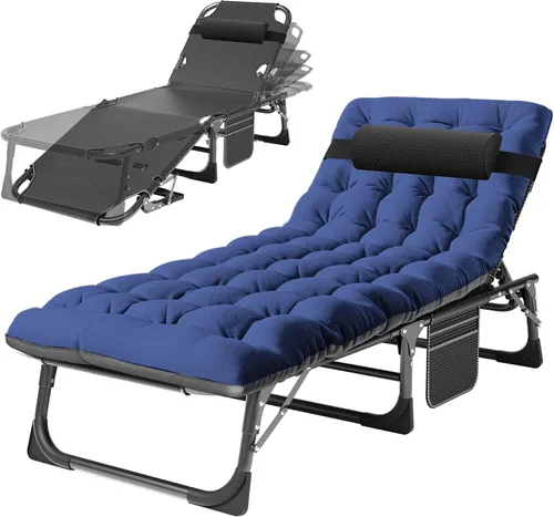 Miniatura 19 de H&ZT Silla de salón plegable con abertura para la cara – Silla reclinable ajustable para bronceado al aire libre con colchón, silla de sol