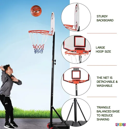 Miniatura 3 de Play22 Aro de baloncesto ajustable para niños, altura de 5 a 7 pies, aro de baloncesto portátil para niños, adolescentes, jóvenes y adultos