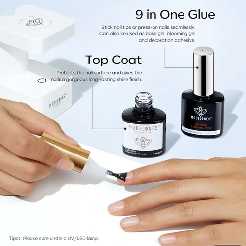 Miniatura 3 de modelones Pegamento de Uñas de Gel 9 en Uno Gel Base y Capa Superior Sin Limpieza Set de 2 Piezas para Esmalte de Uñas de Gel Adhesivo Extensión