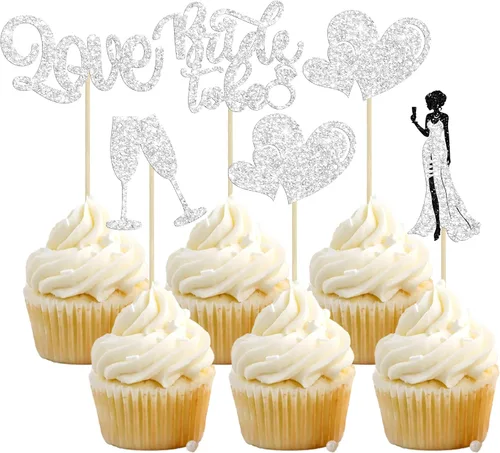 Miniatura 9 de 30 piezas de decoración de cupcakes de champán con diseño de corazón de amor, para despedida de soltera, decoración de tartas para boda, compromiso
