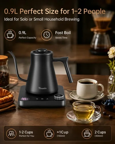 Miniatura 6 de Hervidor eléctrico de cuello de cisne para verter sobre café, control de precisión de ±1 °F, calefacción inteligente de dos etapas, 2 horas