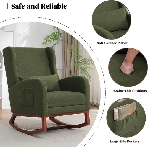 Miniatura 8 de HCHAIRH Rocking Chair Nursery, Nursery Rocking Chairs with Foot Rest, Comfy Glider Rocker Nursing Chair with Back Pillow for Nursing, Living Room