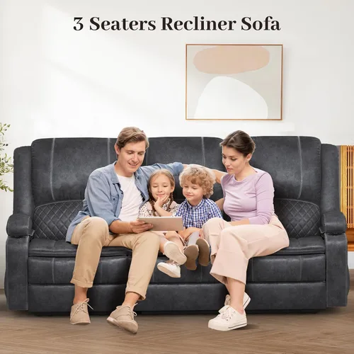 Miniatura 9 de Yolsali Sofá reclinable de 3 plazas, sofá reclinable manual con asiento central multifuncional, sofá reclinable para sala de estar con espacio