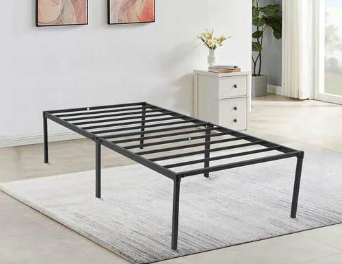 Miniatura 10 de Base de cama individual de 14 pulgadas de alto, plataforma de metal plegable con soporte de listones de acero, sin ruido, no necesita somier