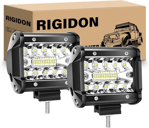 RIGIDON 2 Piezas Luces Antiniebla LED de 4 Pulgadas 10cm 60W, Combo de Focos de Inundación de Triple Fila 8D 6000LM Luces de Trabajo LED, 12V 24V