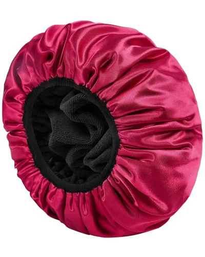 Miniatura 11 de YIZIJIZI Gorro de ducha con forro de rizo, gorro grande de tres capas para mujer, gorro de ducha reutilizable e impermeable, para cabello largo