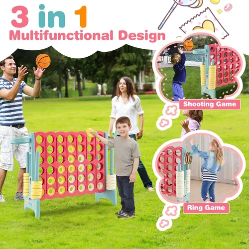 Miniatura 2 de COSTWAY Juego gigante gigante de 4 en puntuación con bolsa de transporte, juego de 2.5 pies para interiores y exteriores con aro de baloncesto