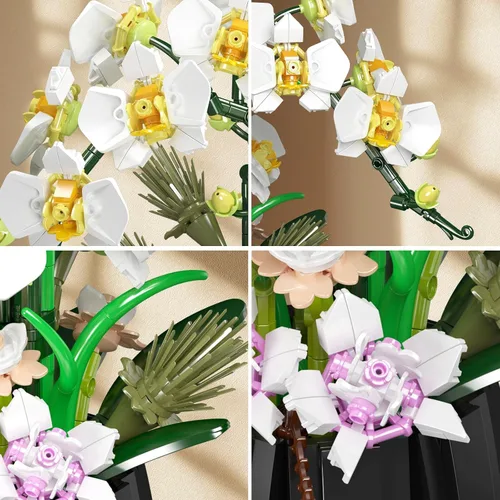 Miniatura 4 de Mould King 24108 MOC - Bloques de construcción de flores de orquídea, 1014 piezas de plantas en maceta, kit de modelo artístico, juguete tecnológico
