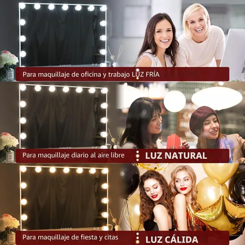 Miniatura 5 de VANITII - Espejo Hollywood con luces, altavoz con carga USB, espejo de maquillaje iluminado con bombillas, 3 modos de iluminación y espejo
