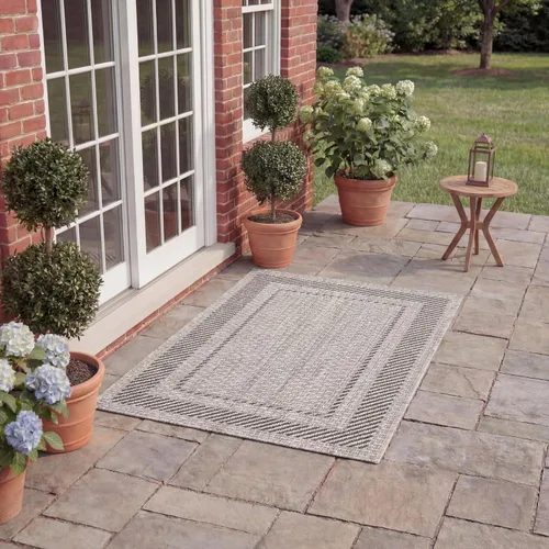 SAFAVIEH Alfombra lavable al aire libre Courtyard Collection - 2'3" x 5', beige y negro, no desprende pelusa y fácil de limpiar, ideal para patio,